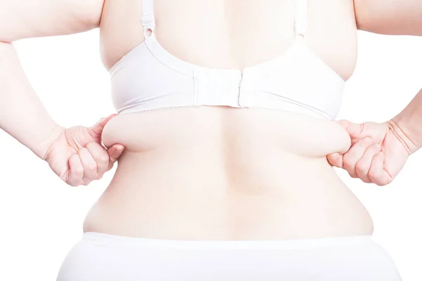 Mujer gorda en lencería (sobrepeso, obesidad ) — Foto de Stock