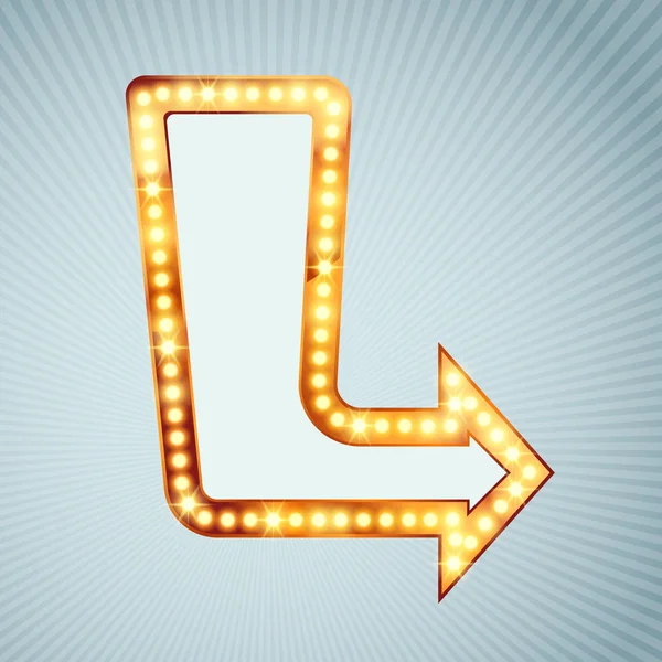 Bright light bulb pointing arrow sign — Stock Vector