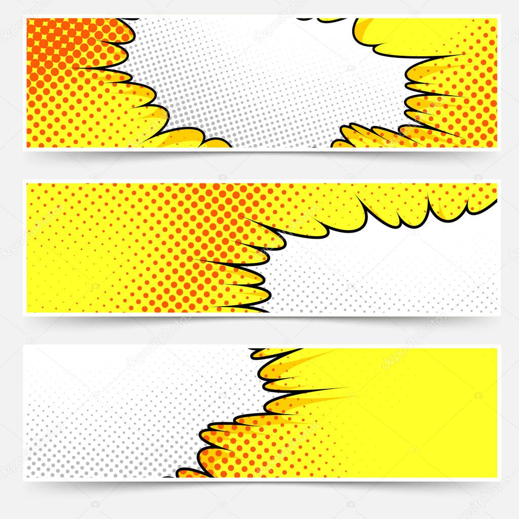 Pop-art comic book style yellow header set