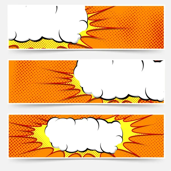 雲と明るいポップ アート スタイル オレンジ色の点線のヘッダー コレクション — ストックベクタ