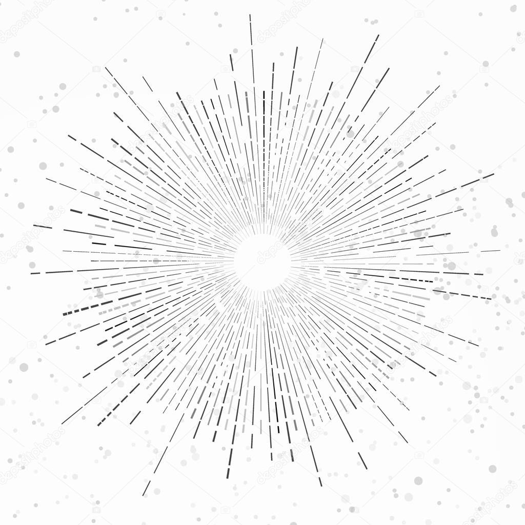 Modernistic isolated retro style vintage sunburst flare background. Radiant graphic explosion star. Line abstract firework. Starburst symbol. Vector illustration