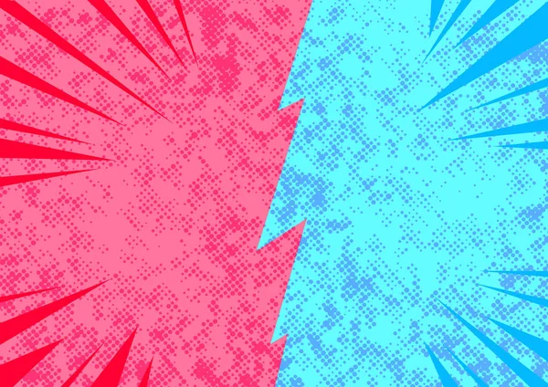 Parlak pop sanat çizgi roman tarzı karşısında taraf çatışma soyut sayfa şablonu. Boş hikaye retro düzeni şablonu sınır tarafından bölünmüş ters tarafı temsil eden. Benekli ve parlak. Renkleri değiştirmek kolay. Vektör çizim