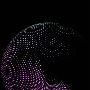 Koyu arka plan üzerinde parlak soyut noktalı yarım ton semisphere. Renkli grafik çok renkli modern sembolü. Vektör çizim
