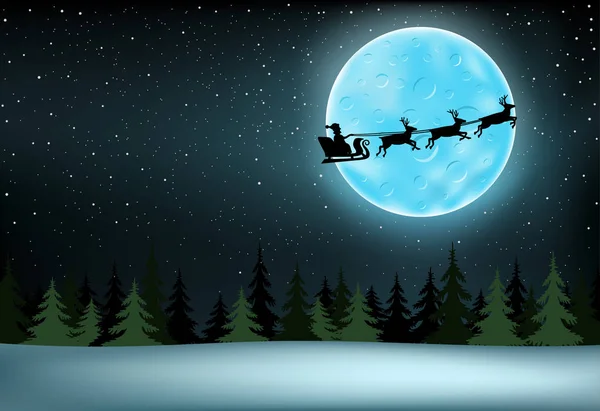 Ay ve uçan Santa — Stok Vektör