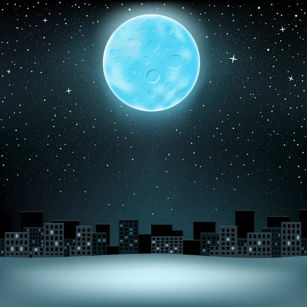 Grande lune bleue sur la ville — Image vectorielle