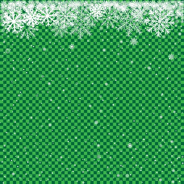 Sneeuw op groene transparante achtergrond — Stockvector
