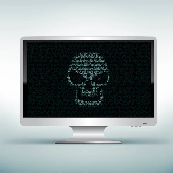 Weißer Monitor mit Totenkopf-Code — Stockvektor