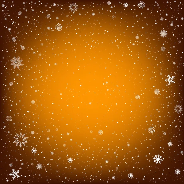 Fondo naranja Navidad con nieve — Vector de stock