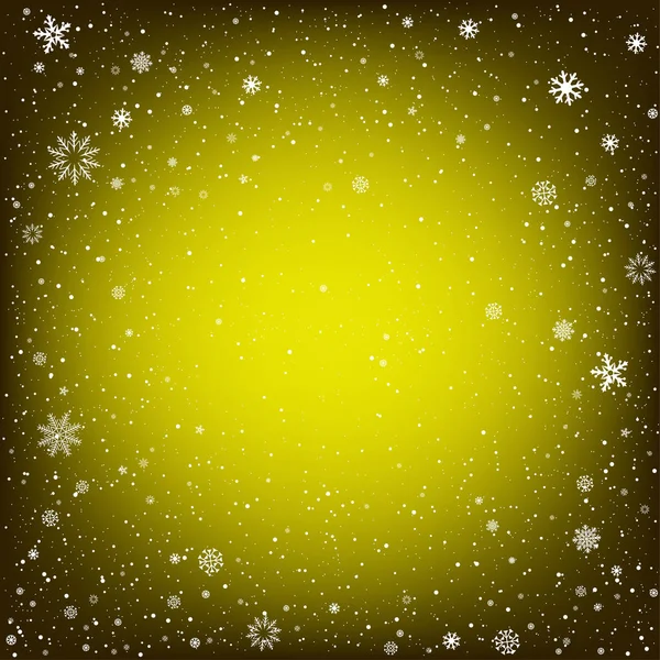 Fondo amarillo Navidad con nieve — Vector de stock