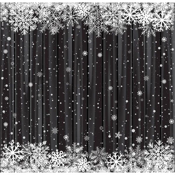 Neve e pano de fundo de madeira preta — Vetor de Stock