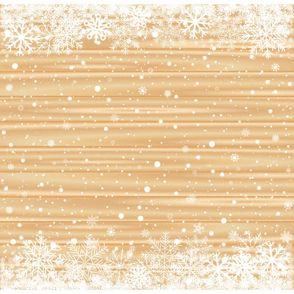 雪和淡棕色木背景 — 图库矢量图片