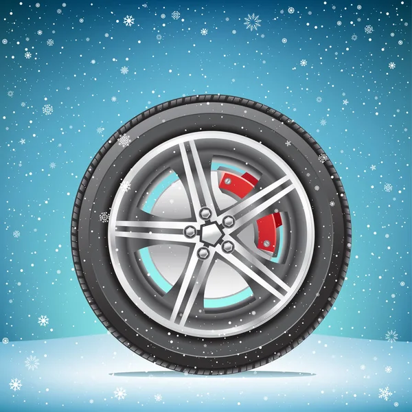 Zimní pneumatika na zasněžené pozadí — Stockový vektor
