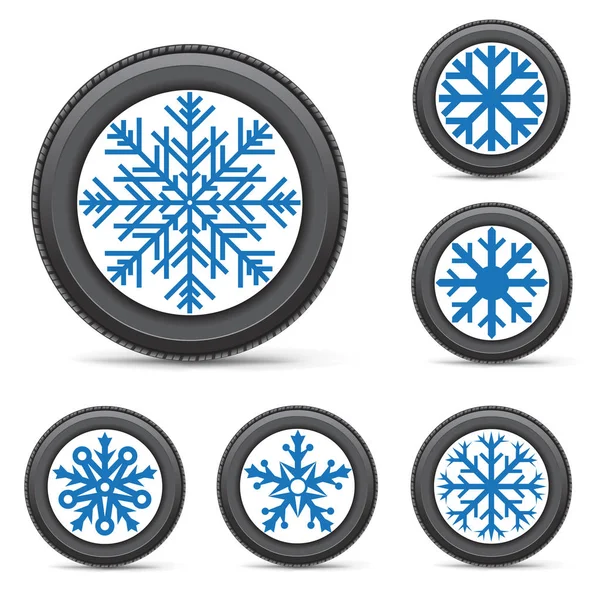 Cerchio fiocco di neve pneumatico invernale — Vettoriale Stock