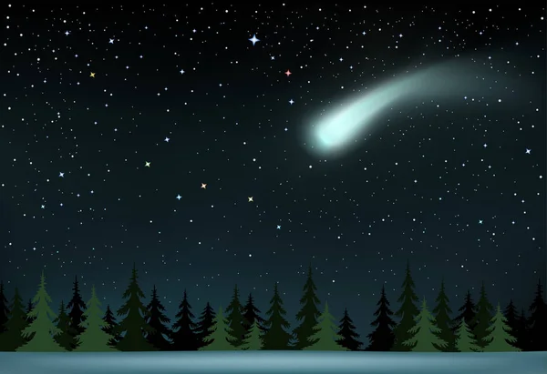 Κομήτης πέφτει πάνω στο ξύλο το βράδυ — Διανυσματικό Αρχείο