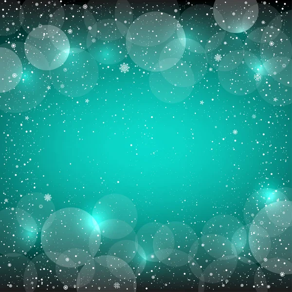 Kerst azuurblauwe sneeuw bokeh achtergrond — Stockvector