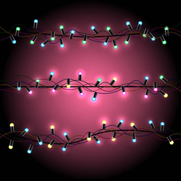 Lumineux lumières de Noël fond rose — Image vectorielle