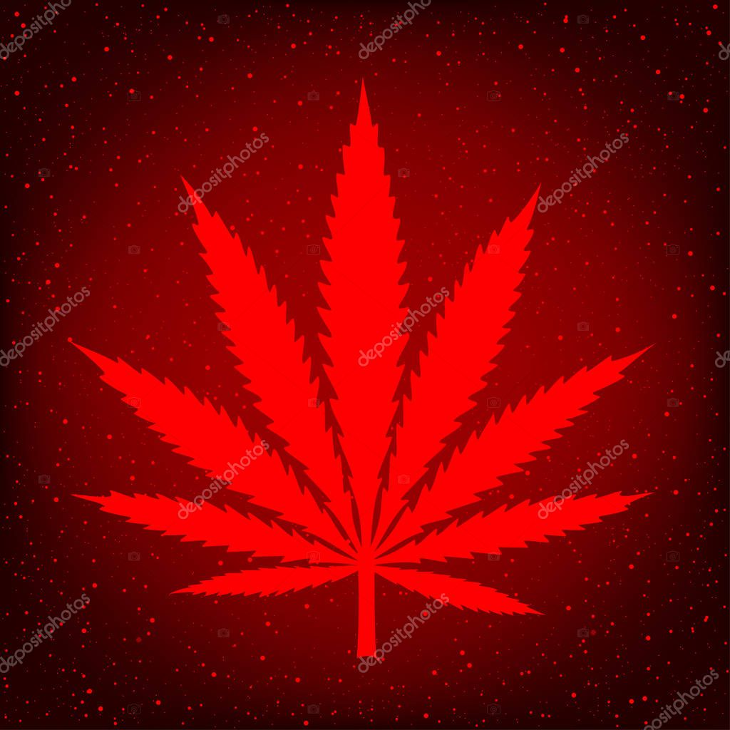 Cannabis marijuana hemp sign symbol on red background. Smoke hashish narcotic logo