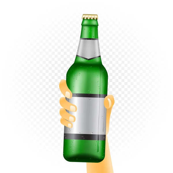 Large beer bottle in hand — Stock Vector