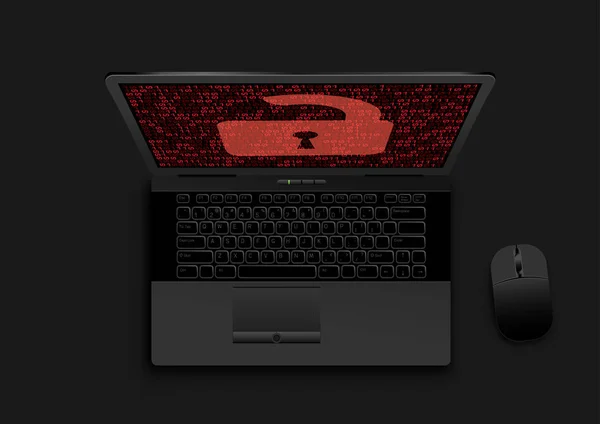 在屏幕上的黑色笔记本电脑打开锁 — 图库矢量图片