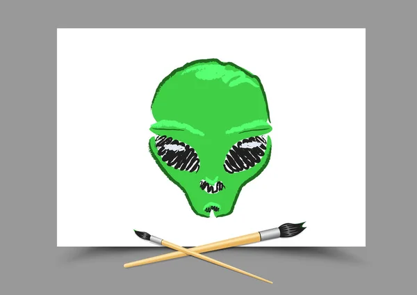 Dessin alien sur papier blanc — Image vectorielle