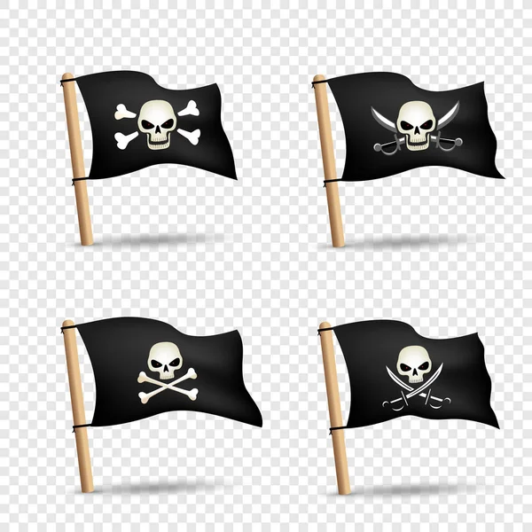 Banderas piratas conjunto fondo transparente — Vector de stock