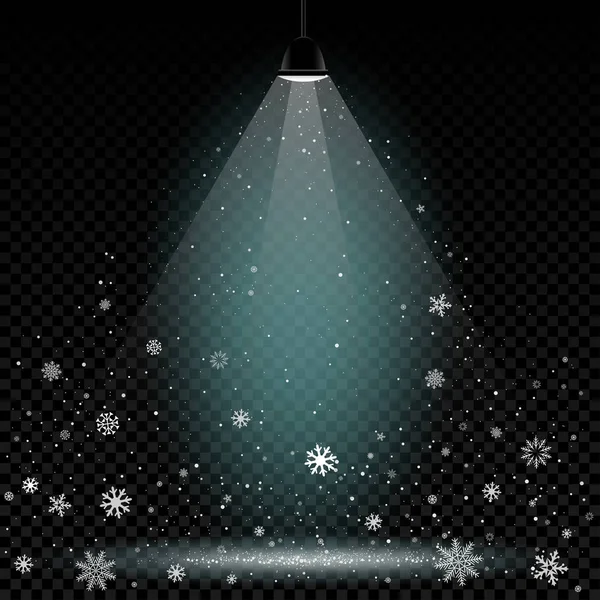 Navidad nieve en la luz de la lámpara — Archivo Imágenes Vectoriales