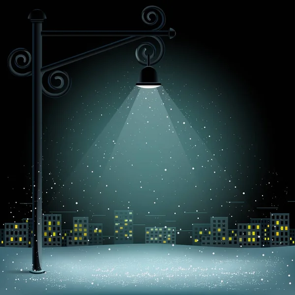 Pijler lamp sneeuw stad achtergrond — Stockvector