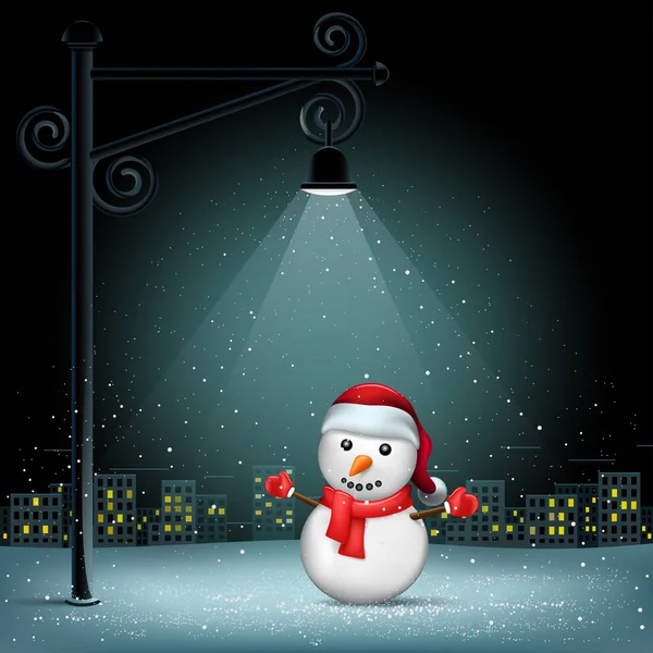 Natal boneco de neve pilar cidade fundo — Vetor de Stock