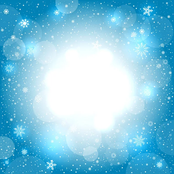 Brillante círculo de nieve bokeh azul — Vector de stock