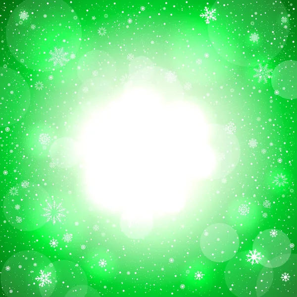 Gloeiende sneeuw cirkel groene bokeh — Stockvector