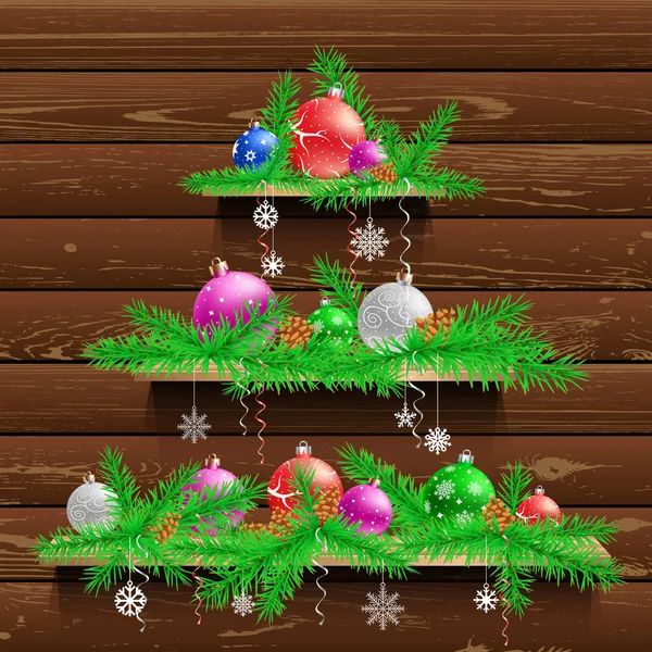 Árvore de Natal de três prateleiras de madeira — Vetor de Stock