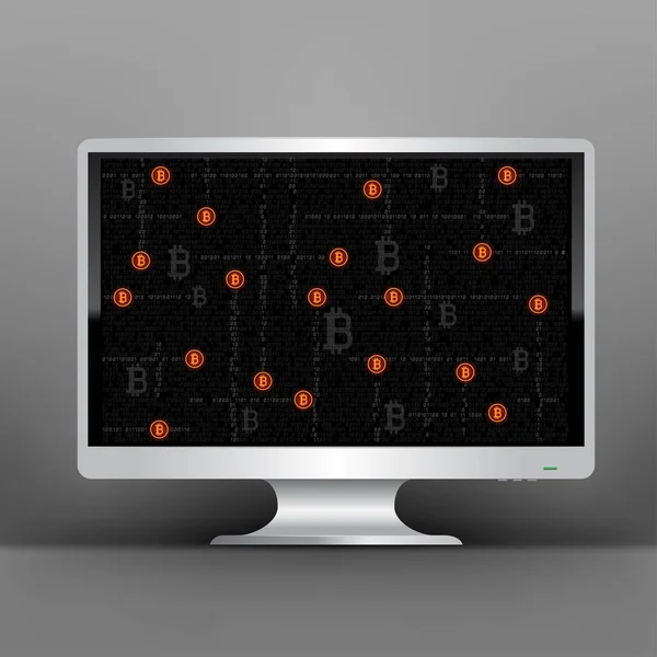 Moniteur avec Bitcoin code minier — Image vectorielle