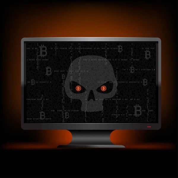 Pc monitor codice hacker bitcoin — Vettoriale Stock