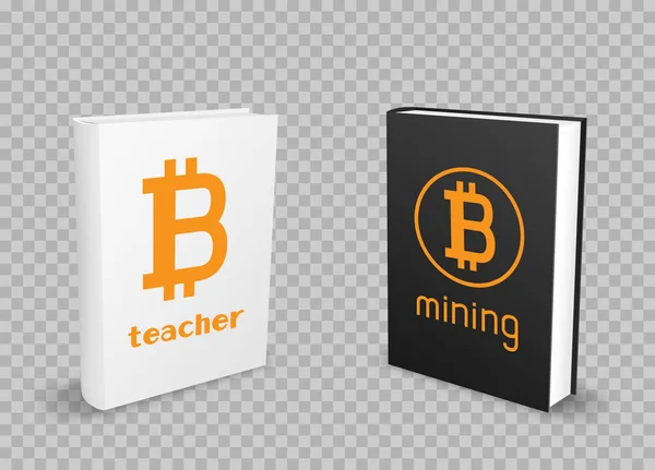 Bitcoin noir et blanc livres debout — Image vectorielle