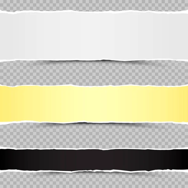 Branco amarelo preto piaces de papel rasgado —  Vetores de Stock