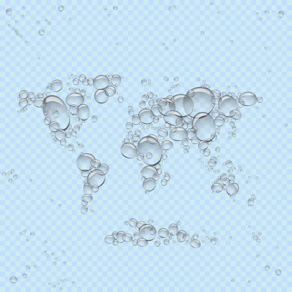Bolle d'acqua mappa del mondo trasparente — Vettoriale Stock