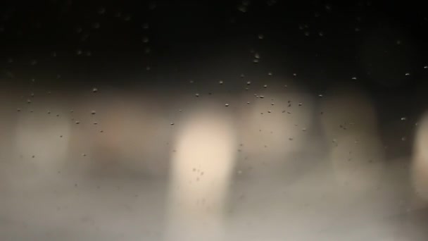 Nacht Licht Glas beginnen regen Schnee — Stockvideo