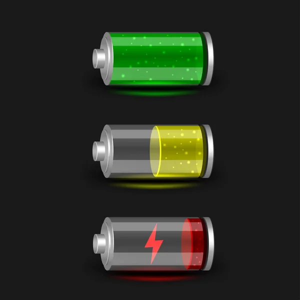 Décharge demi charge et batterie chargée — Image vectorielle