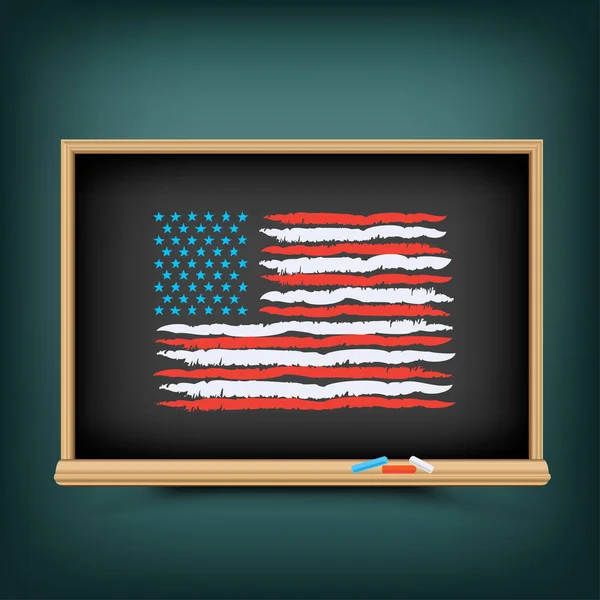 EUA cor bandeira desenhar no quadro negro da escola — Vetor de Stock