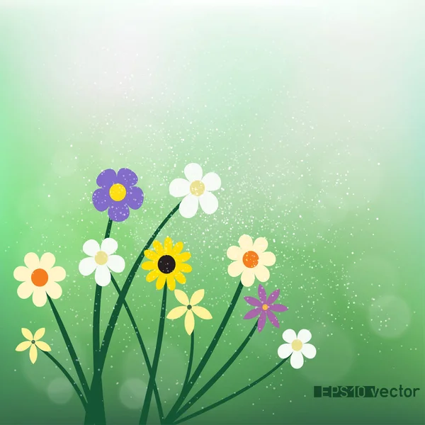 Άγρια λουλούδια στην θολή πράσινη bokeh — Διανυσματικό Αρχείο