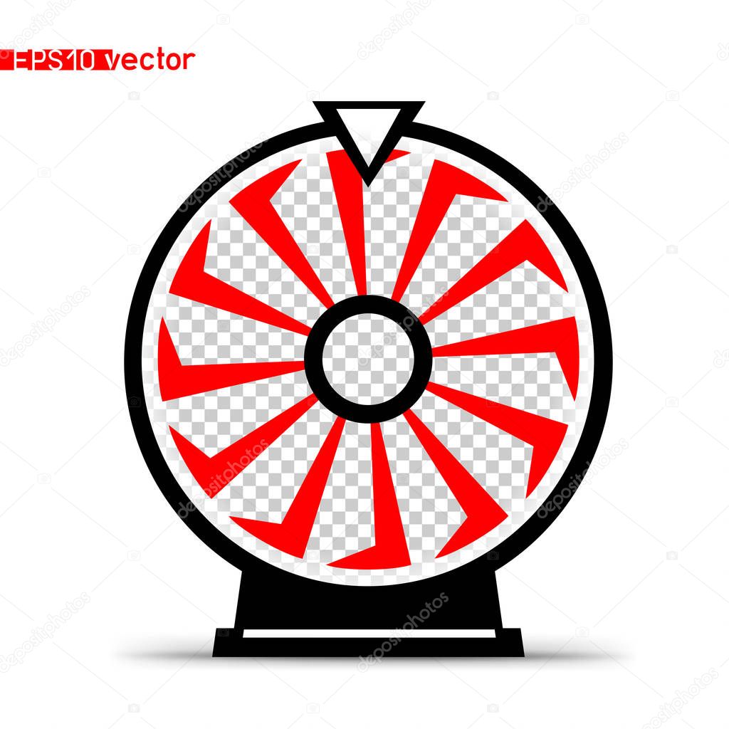 Isolated fortune wheel icon symbol. Gamble lottery jackpot prize spin object silhouette with shadow