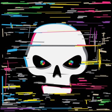 white glitch hacker skull clipart