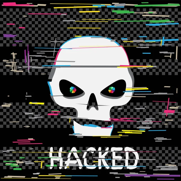 Calavera hacker glitch con texto — Vector de stock