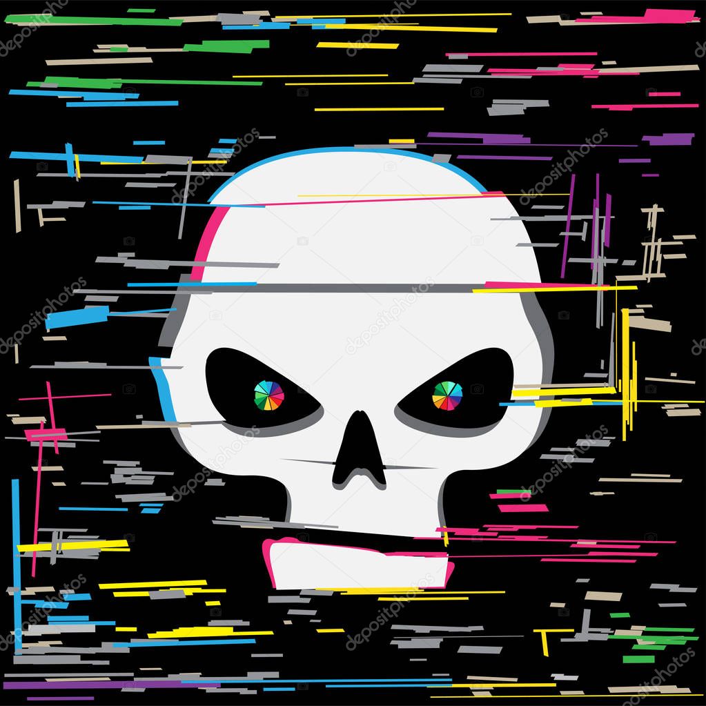 white glitch hacker skull