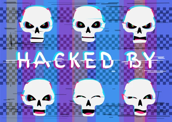 Hackeado por conjunto de crânio — Vetor de Stock
