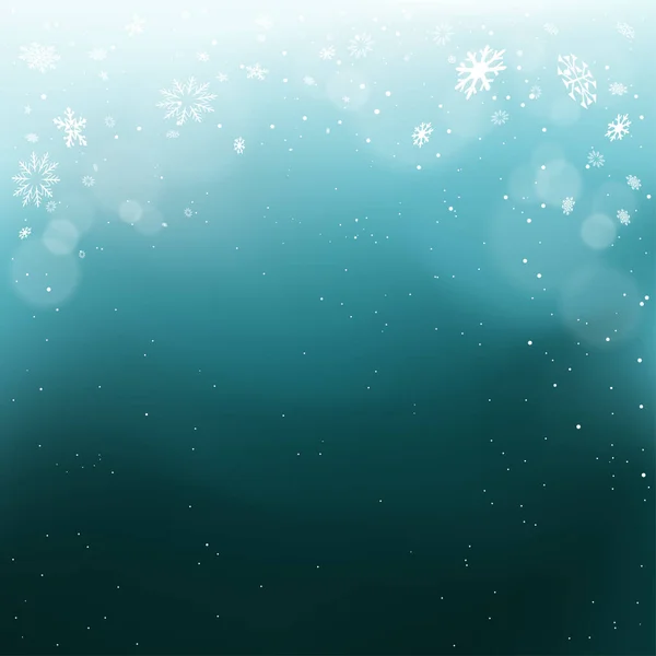 Nieve de Navidad cae la luz en azul oscuro — Vector de stock