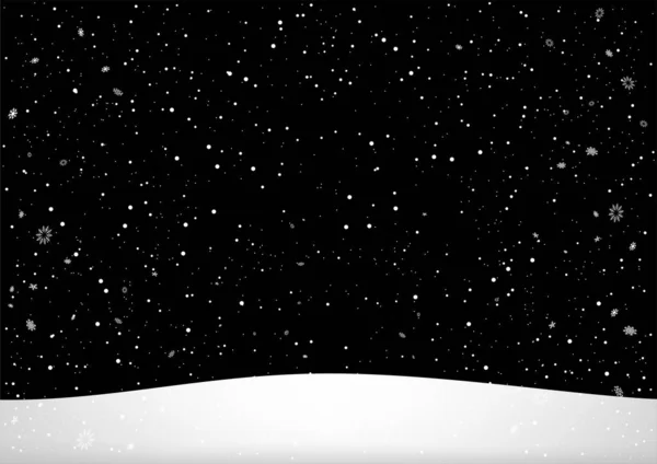 Χριστουγεννιάτικη χιονόπτωση χιονισμένο λόφο νυχτερινό ουρανό — Διανυσματικό Αρχείο