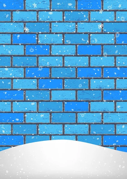 Weihnachten Schneefall Hügel blau Backsteinmauer — Stockvektor