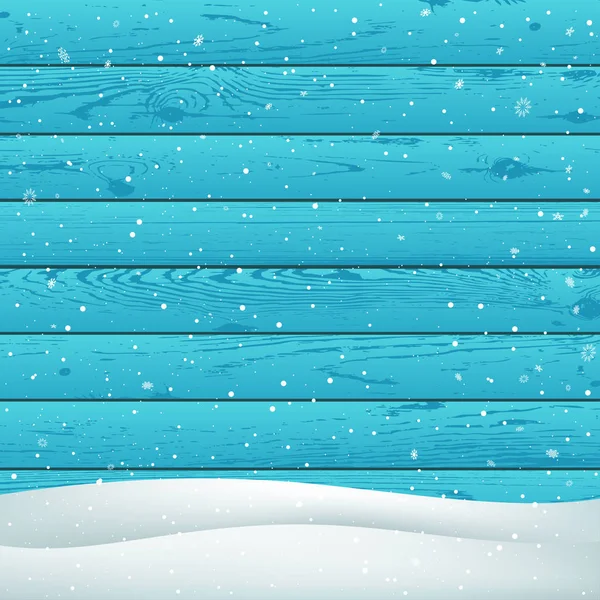 Mavi ahşap arka planda kar yağışı — Stok Vektör