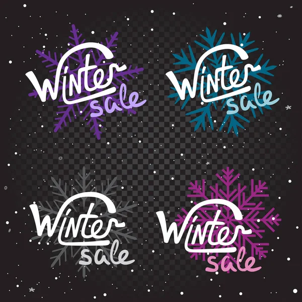 Vinterförsäljning text och snöflinga — Stock vektor